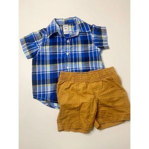 9M Carters Plaid Button Polo with Khaki Shorts Set